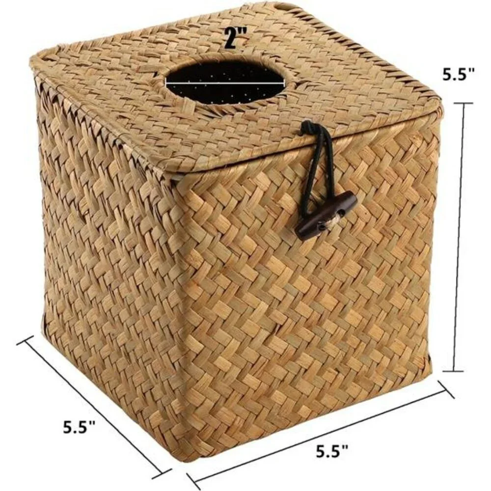 Seagrass tissue box cover set of 2 woven rattan tissue holder bathroom bedroom